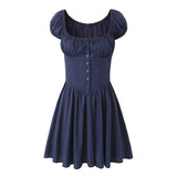New Autumn Style Square Collar Bubble Sleeve Slim Mini
