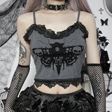 Spice Girl Lace Splicing Suspenders Dark Wind Personality Moth Printing Shows Thin