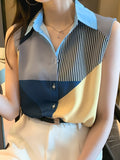 Women Shirt V neck Patchwork Blouse Sleeveless Chiffon Women Tops and Shirts Fashion Clothes Woman 2023 Summer Ladies