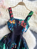 Spring New Sling Dress Seaside Vacation Tropical Printing, Shoulder Slimming And Skinny Skirt