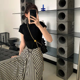 Cotton Shoulder Short-Sleeved T-Shirt Women's Ins Tide Brand Round Collar Folded And Bottomed T-Shirt Slim To Show A Thin White