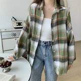 Vintage Plaid Oversized Loose Blouse-Outfit