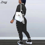 2 Piece Sets Autumn Winter Casual Letter Print Long Sleeve Top&Pencil Pants Suits For Women Clothing