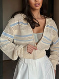Sleeze-Colored Striped Knitted Zip-Up Collar Fashion Style Every Day Casual Coat