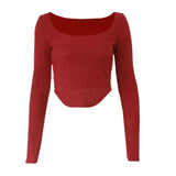 Zingj Women's Sexy Slim U Collar Pit Long-Sleeved T-Shirt Autumn Hot Style Simple Versatile