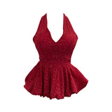 Shooting Wave Point Hanging Neck Sling Vest Bare Back Bow Skirt Swollen Belly Thin Sleeveless Top