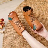 Zingj Autumn And Winter New Cow Rib Bottom Short Women's Boots National Style Leather Matching Color Leisure Martin Boots Warm Cotton Shoes