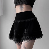 Dark Design Embroidered Lace Skirt 2023 Winter High Waist New Black Half