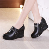 Autumn And Winter Slope High Heel Waterproof Platform Deep Tip Single Shoes Women's Plush Black Large Size 40-43 Women's
