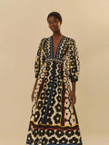 Flower Printed Wrap Waist Women Maxi Dress Chic Deep V Neck Puff Sleeves Buttons Vestidos 2024 Summer Lady Vacation
