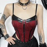 Autumn New Sexy Hot Girl Vest Dark Style Slim Leather Spliced Halter
