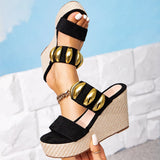 Women's Thick-Soled Shoes Heel Sandals Black Metal Decorative Sandals Elegant Simple Pedal Sandals Casual