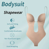 Shapewear Deep V-Neck Body Shaper Backless U Plunge Thong Shapers Waist Trainer Women Clear Strap Padded Push Up