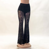 Women's Trousers 2023 Summer New Lace Perspective Sexy High-Waisted Flared
