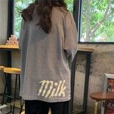 Women Harajuku Milk Printed Kawaii BF Couple Clothes Unisex Loose Long Summer Tee Top Womens Tshirt Korean Style