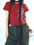 Crop Top Japanese Style Star Pattern Round Neck Short Sleeve T Shirts Graphic Tee y2k Women Clothes