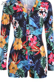Women Bodysuit Long Sleeve Deep V Neck Bodycon Stretch Leotard Crop Top Button Short Romper Pajamas Women Jumpsuit
