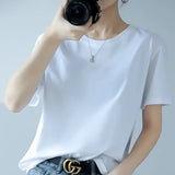 New Women's 100% Cotton Solid Color Comfortable Short-Sleeved T-Shirt Sweat-Absorbing Breathable Thin Tops