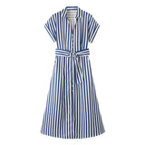 New Striped Blended Shirt Dress