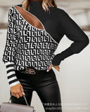 Zingj Spring And Autumn Plaid Knit Stitching Lace Top V Neck Fashion Long