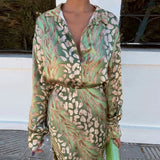 2025 New Women's Print Elegant Collar Long-Sleeved Shirt High-Waisted Skirt Fashion Suit