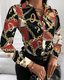 Zingj Wise Hot Style Autumn Loose Long Sleeve V Collar Button Print Shirt Shirt Women's