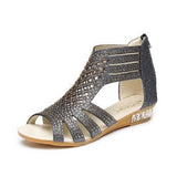 Summer Large-Size Dew Water Drilling Slope And Women's Sandals New Flat-Bottomed Roman Sandals