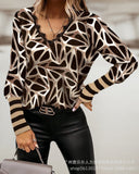 Zingj Spring And Autumn Plaid Knit Stitching Lace Top V Neck Fashion Long