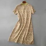 Spring and Summer Women New Elegant Lapel Collar Short Sleeve Above Knee Midi Floral
