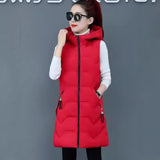New Medium Long Down Cotton Vest Female Autumn Winter Korean Version Hooded Cotton Horse Clip Warm Vest Vest-Outfit