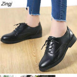 Women Brogue Shoes Woman Flats Autumn Spring Women's Oxfords Genuine Leather Full Black Flat Office Derby Female