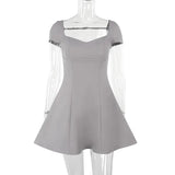 Grey Short Sleeve Solid Mini Dress-Outfit