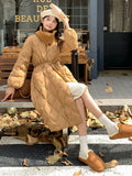 Ling Ge Knitting Collar Long Down Jacket Female 2024 Winter Fashion Thick Thin Belt Waist Show Thin Over The Knee Coat Tide-Outfit