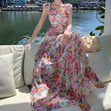 Zingj Floral Collar Dress Female Tea Break Seaside Vacation Senior Age Reduction Long Skirt Sanya Open Back Lace