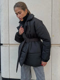 Zingj Cotton Coat 2024 New Winter Thickened Thin Waist Cotton-Padded Clothes Solid Color Belt Cotton