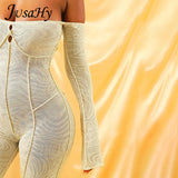 Aesthetic Print Jumpsuit for Women Y2K Fashion Slash Neck Full Sleeves Little Hollow Out Bodycon Outfits Autumn