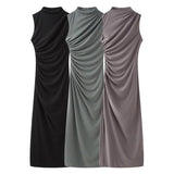 New Wrinkle Decorated Slim Long Midi Dress