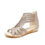 Summer Large-Size Dew Water Drilling Slope And Women's Sandals New Flat-Bottomed Roman Sandals