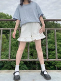 Women's Ruffled Wide Leg Pants Summer Sweet Y2k Aesthetic Shorts High Waist White Japanese Shorts Pantalones Cortos De