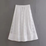 Summer Style Hollowed-Out Embroidered Sleeveless Blouse Loose Waist Embroidered Flute Skirt