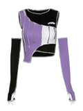 Sleeve Detail Irregular Patchwork Crop Top-Outfit