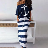 Off Shoulder T-shirt Long Skirt Set Women Summer Skew Neck Tops Drawstring Pocket Skirt 2 Pieces Sets Female Dresses