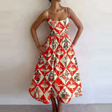 Women's New 2025 Spring Dress Solid Color Sexy U-Neck Waist Folding Sling