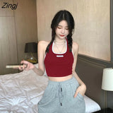 Women Halter Backless Sexy Streetwear Cropped Tops Off-shoulder All-match Ins Ulzzang Leisure Chic Female Summer