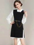 Style Fragrant Style Suit Design Feeling Minority White Shirt Skirt Knitted Vest Skirt Folded And Waist Two-Piece