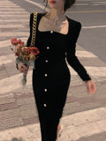Spring Sexy Elegant Black Velvet Dress For Women Vintage Evening Party Midi Dresses Casual Female Fashion Clothing