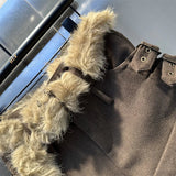 Brown Fur Belt Low Waist Shorts- Outfit