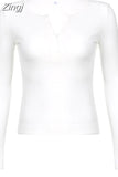 Retro Knitted Y2K Basic Autumn T-shirts Women Long Sleeve Buttons Up Fairycore Sweat Tee Chic 90s Top Outfits