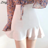 Solid Skirts Women Ruffles Irregular Hem Korean Style Elegant Trendy Ulzzang Stretchy Female Bottom Popular Chic OL