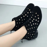 2021 Summer Ankle Boots Genuine Leather Shoes Women Med High Heel Back Zipper Boots Cutout breathable Mujer
